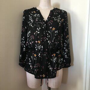 [Dynamite] Black Floral Long Sleeve Peplum Blouse | M | Good